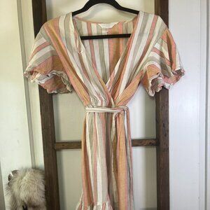 LC Lauren Conrad Striped Ruffle Wrap Dress - Boho Chic - Size XS
